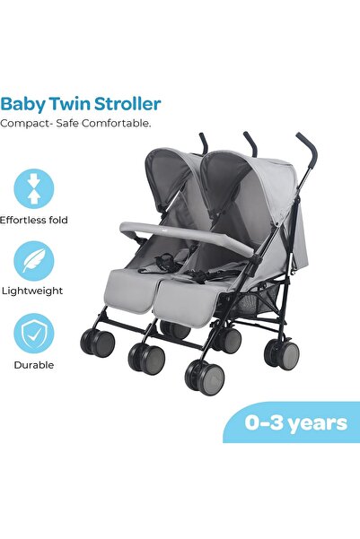 Moon Twinnzi Double Stroller for Twins & Siblings - Side-by-Side Tandem Pram (0-3 Years)