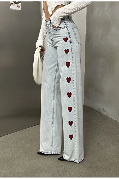 Weekeep Embroidery Detail Heart Detail Unisex Jean Pants