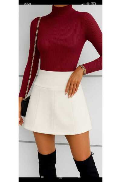 ZUM 4+4 Parçalı Yüksek Bel Selanik Kadın Mini Özel Tasarım Kloş Rahat Çan Ete...