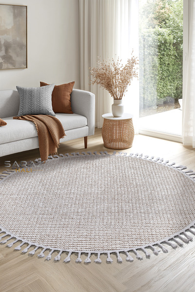 SARAZ HALI S256 Bej Yuvarlak Bukle Halı – Buklem Koleksiyonu Salon Halısı, Mutfak Halısı, Antre Hol Halısı