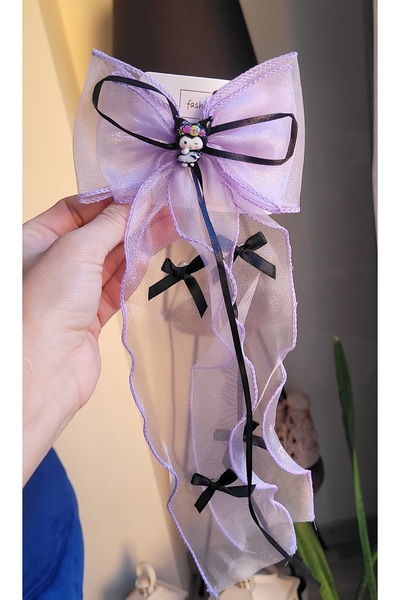 LO ADORO 2 Pieces Kuromi Anime Model Black Purple Satin Shiny Curl Braided Hair Model Length 42cm