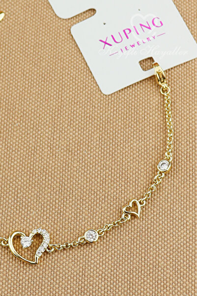 Keyifli Hayaller Xuping Vip Bileklik - Xuping Zirkon Taşlı kalp Zincir Gold xuping Bileklik Kararmaz 16+3cm