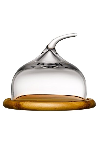 E&D Collection Ahşap Altlıklı Cam Kapaklı Servis Tabağı, 22.5 cm, 1.26 kg