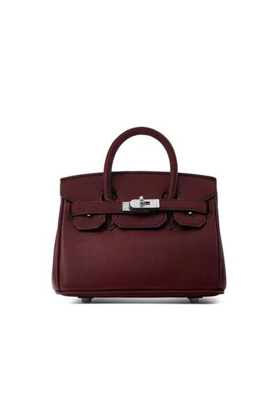 None شنطة نسائية مقاس 20 سم قفل فضي لون عنابي