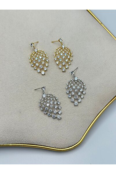 MyladyAccessoriess Tasarım Tek Taş Detay Sallantılı Altın Kaplama Küpe Gold