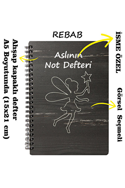 karalar ahşap İSİMLİ AHŞAP DEFTER ÇOCUK GÜNLÜĞÜ ŞIK VE ÖZEL TASARIMLI NOT DEF...
