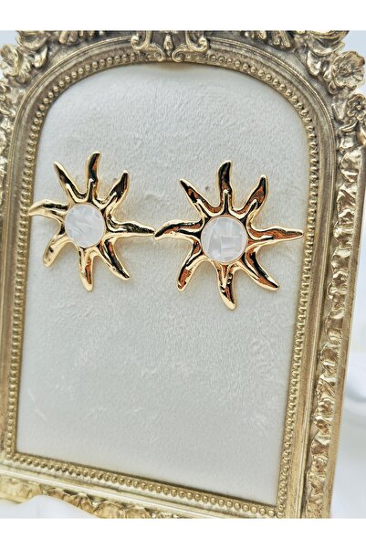 Snartun أقراط من الحجر الأبيض على شكل الشمس الذهبية - مجوهرات نسائية أنيقة ول...