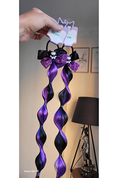 LO ADORO 2 Pieces Kuromi Anime Model Black Purple Satin Shiny Curl Braided Hair Model Length 42cm