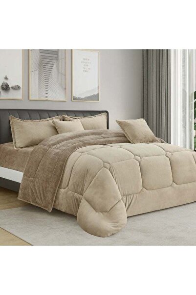 MİNG Lİ Winter Bedspread Reversible (Velvet × Fur) 4-piece Set for 140×200 cm...