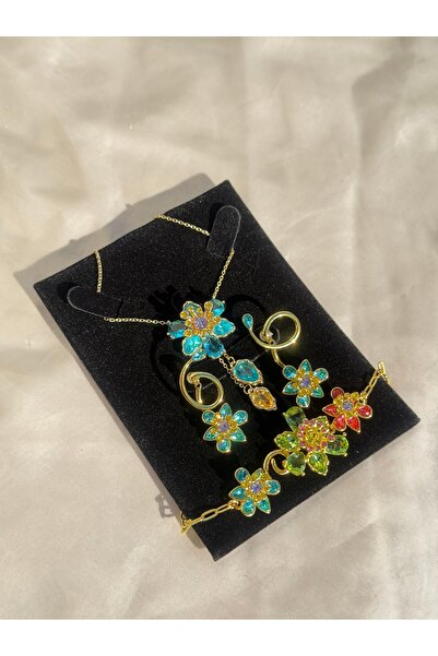 Sujewelleryy Swar Marka Çiçekli Taşlı Model Paslanmaz Çelik Bileklik