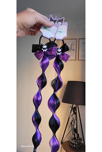 LO ADORO 2 Pieces Kuromi Anime Model Black Purple Satin Shiny Curl Braided Hair Model Length 42cm