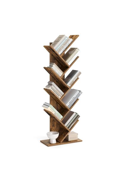 E&D Collection Ağaç Kitap Rafı, 8 Katlı Ayaklı Kitaplık, Oturma Odası, Ev Ofi...
