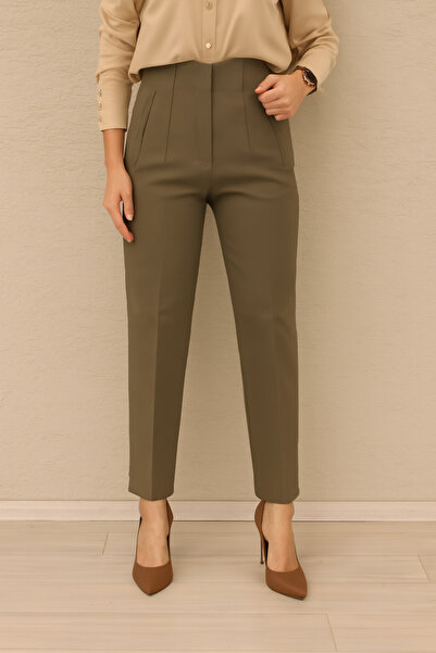 DMK Store Women's High Waist Pleated Fabric Trousers (Ideal for Daily and Office Use)