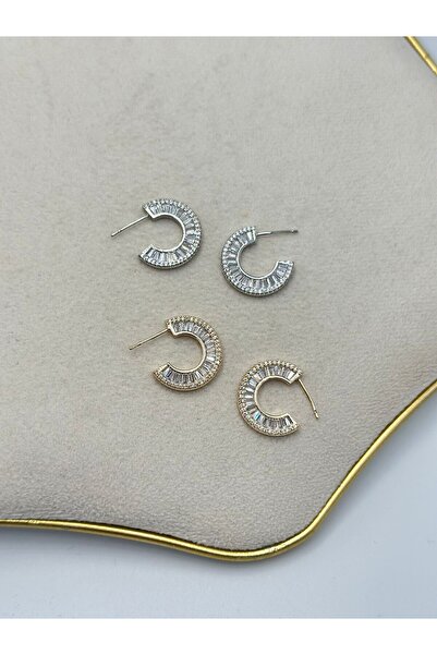 MyladyAccessoriess Baguette Stone Detail Hoop Earrings (Steel) Silver