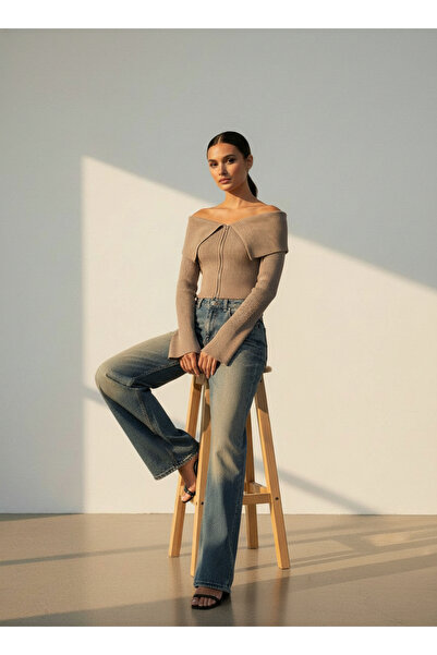 VETTA سترة تريكو بسحاب وأكمام وياقة باردوت