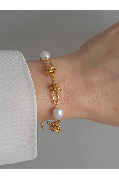 Bubbleatelier سوار ذهبي من الفولاذ على شكل عقدة اللؤلؤ