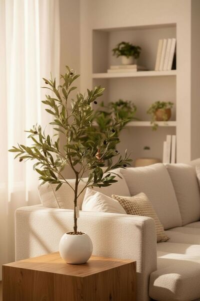 Casco Elegant artificial olive tree in a round pot, 120 cm tall
