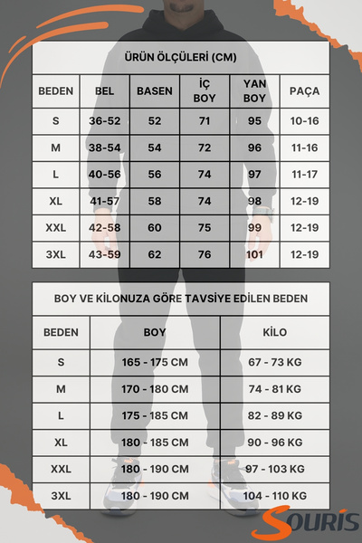 Souris Men's Black Tracksuit Set Relaxed Fit 3 Thread Fleece-Lined Hooded Drawstring Ribbed Waist