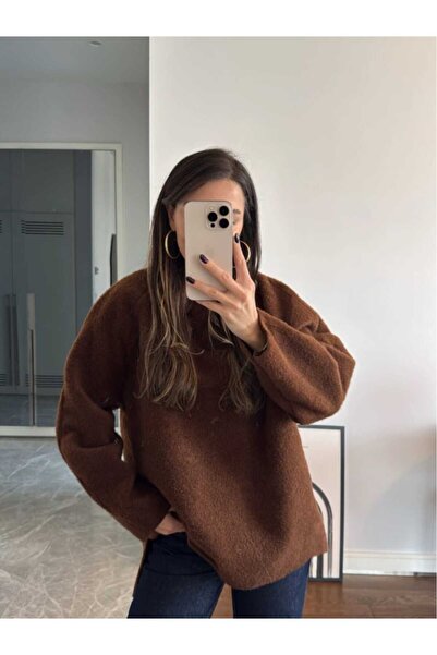 Butik Γυναικείο βελούδινο πουλόβερ καφέ πλεκτό De Pose