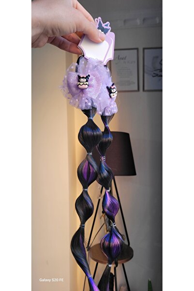 LO ADORO 2 Pieces Kuromi Anime Model Black Purple Satin Shiny Curl Braided Hair Model Length 42cm