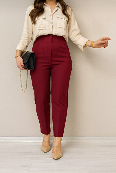 DMK Store Women's High Waist Pleated Fabric Trousers (Ideal for Daily and Office Use)