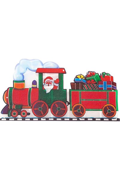 Poro Online Christmas Window Decoration 45x24cm - Santa in Train, Multicolor LED, 3D, Plug Powered