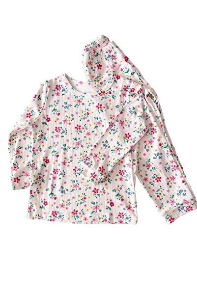 mışıl mışıl kids Κοριτσίστικο σετ πιτζάμες από ύφασμα interlock με λευκά λουλ...