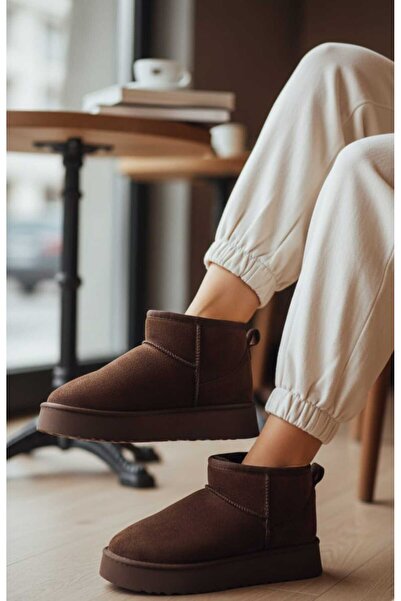 Klay Shoes Kadın Ayakkabı Kalın Taban İçi Kürklü Süet Bot