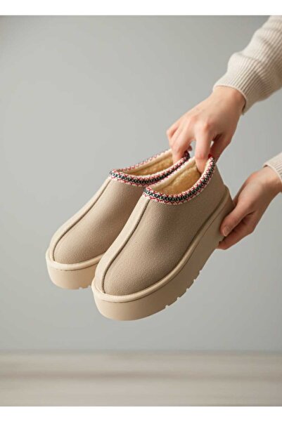 Klay Shoes Kadın Ayakkabı İçi Kürklü Kışlık Terlik Yüksek Taban Bot