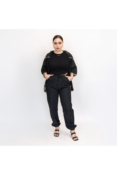 LINELLE Ladies Casual Wear – Black Cotton Denim Lightweight Joggers, LLJ33221-BK