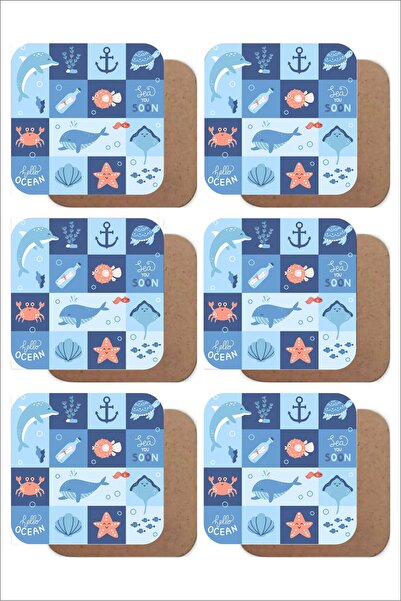 UNT Mediterranean Themed Set of 6 Mdf Uv Printed Coasters – Colorful Modern Design