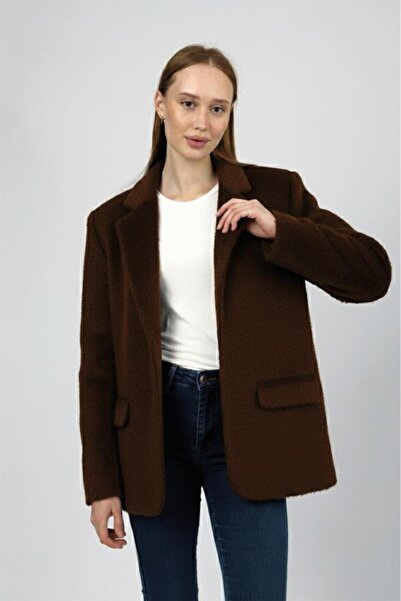 Betimoda Women's Plush Belted Feather Jacket Brown