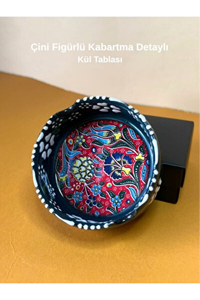 Tuana Trend Çini Küllük Kül Tablası Otantik Figür Dantel Desen Kabartma Detay El Yapımı