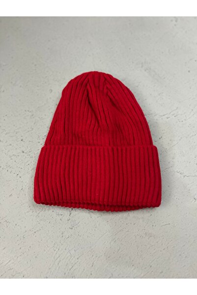 ZERAMİNE Men's - Women's Knitwear Beanie | Thick Winter Ribbed Beanie | Red
