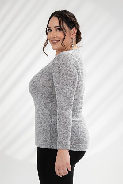 Roxxlen Μπλούζα με ασύμμετρο λαιμόκοψη σε μεγάλο μέγεθος γκρι