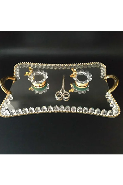 LeylArt Home Işıltı Series Mirrored & Crystal Stone Promise – Engagement Tray...