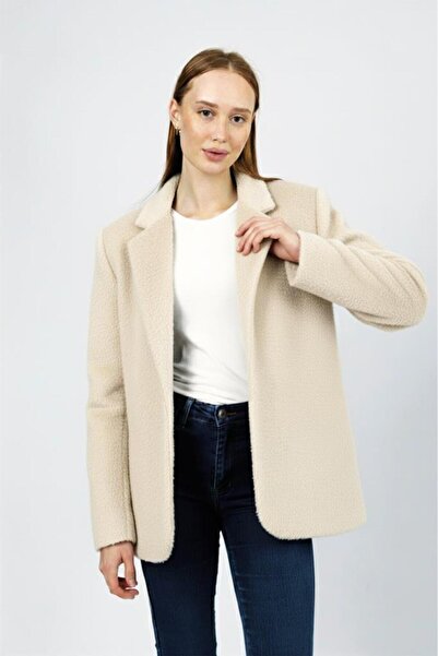 Betimoda Women's Plush Belted Feather Jacket Stone