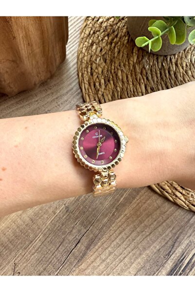 TD TRENDDURAGI ساعة يد نسائية كلاسيكية مستديرة ذهبية اللون مع داخلها لون أحمر...