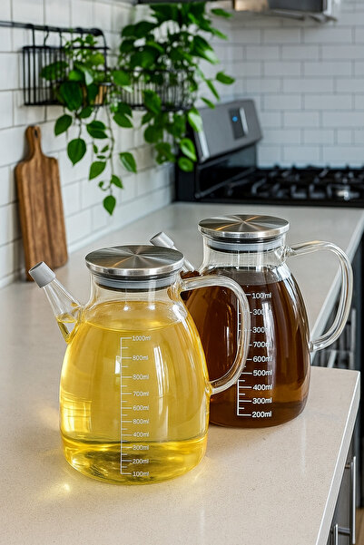 Paşabahçe 2'li Tess Ölçülü Cam Borosilikat Yağlık Sirkelik 1000ml Yağdanlık