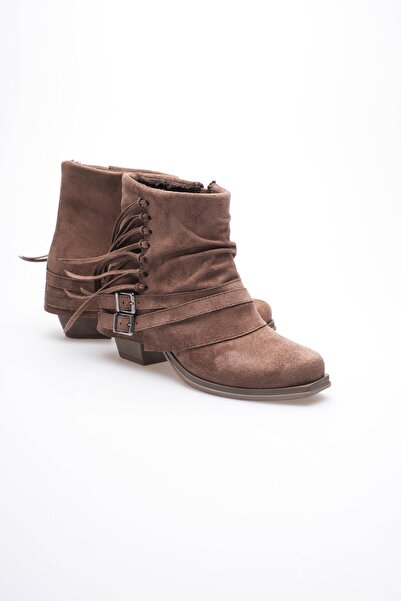 Mubiano Kadın Süet Bot Büzgülü Topuklu Püsküllü Kahve Ferra