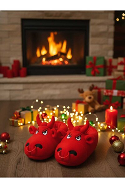 Klay Shoes Unisex Boğa Figürlü Ev Botu Ses Yapmaz Taban Panduf Ev Ayakkabısı