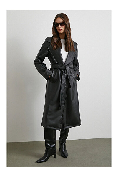 LC Waikiki Palton din piele cu curea neagră