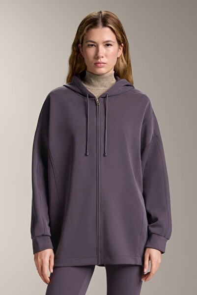 Oysho Long hooded jacket with rib details and brushed modal