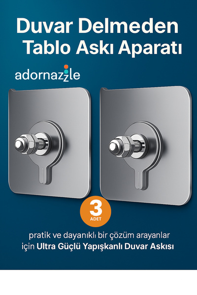 adornazzle Duvar Delmeden Tablo Askı Aparatı, Yapışkanlı Çivi, Eşyalar İçin P...