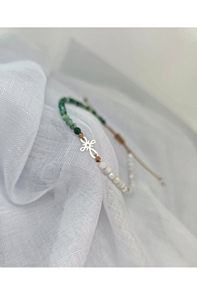 StefBiju Bratara cu cruciulita de aur de 14k,crisocola si sidef alb