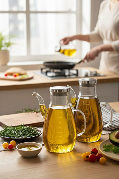 Paşabahçe 2'li Cam Miyen Ölçülü Borosilikat Yağlık Sirkelik 1000ml Yağdanlık