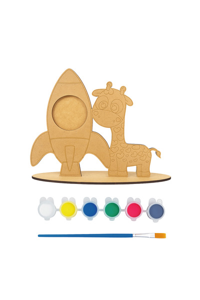 KİDOSE Ahşap Zürafa ve Roket Fotoğraf Çerçeve Tasarım Set - Tasarım Seti - Et...
