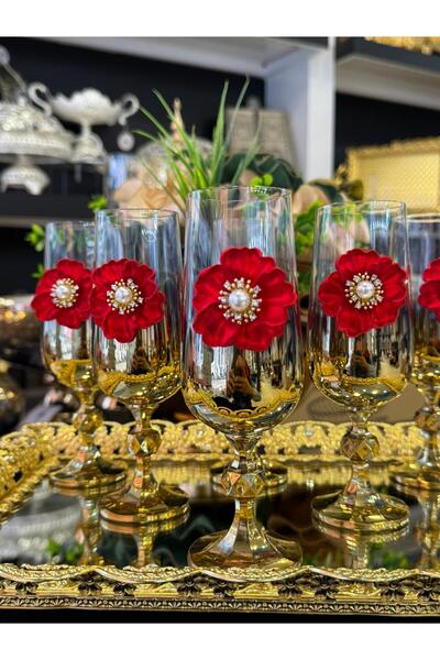 LOKMAN ZÜCCACİYE BOHEMİA KRİSTAL KIRMIZI GÜL BRONŞLU KAHVE YANI SU BARDAĞI KA...