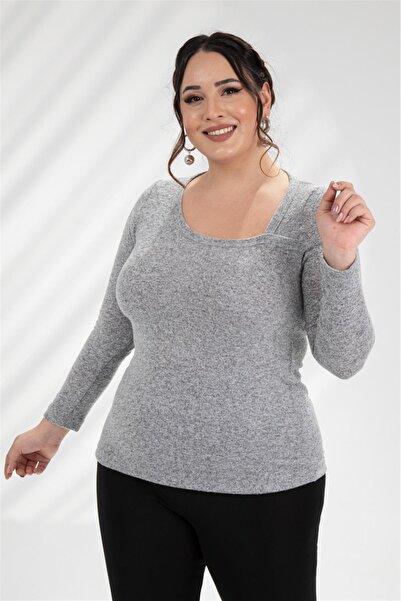 Roxxlen Μπλούζα με ασύμμετρο λαιμόκοψη σε μεγάλο μέγεθος γκρι