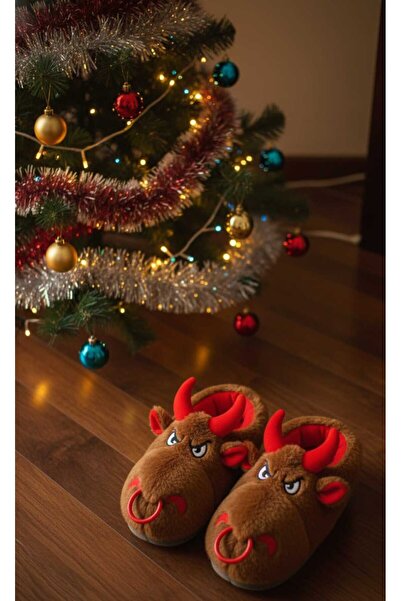 Klay Shoes Unisex Boğa Figürlü Ev Botu Ses Yapmaz Taban Panduf Ev Ayakkabısı